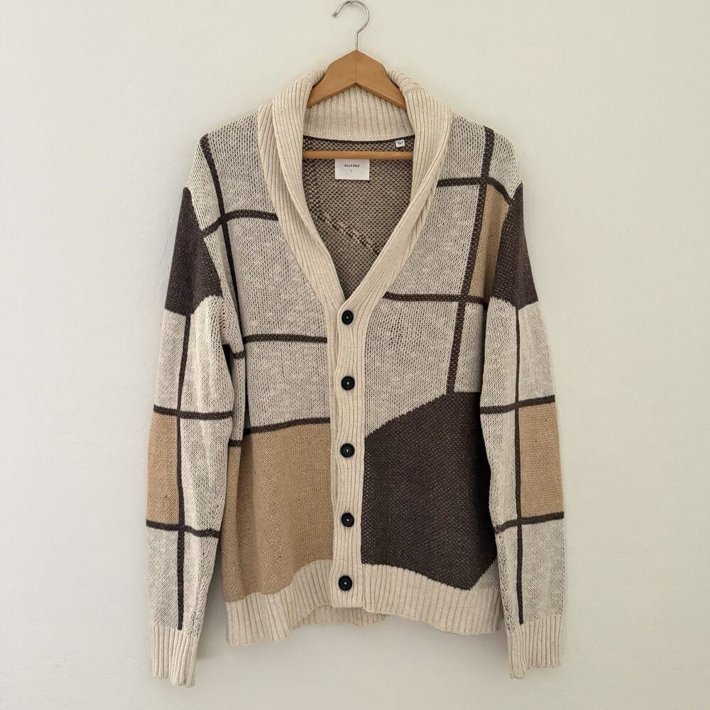 Billy Reid Frames Cardigan Mens L Made In Italy Shawl Collar Jacquard Sweater